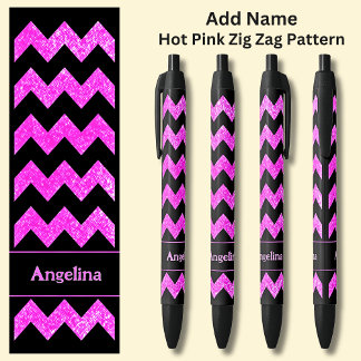 Naam Hot Pink Zig Zag op Zwart Zwarte Inkt Pen