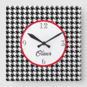 Naam, Houndstooth Patroon 10.75-in Sq. Wandklok (Voorkant)