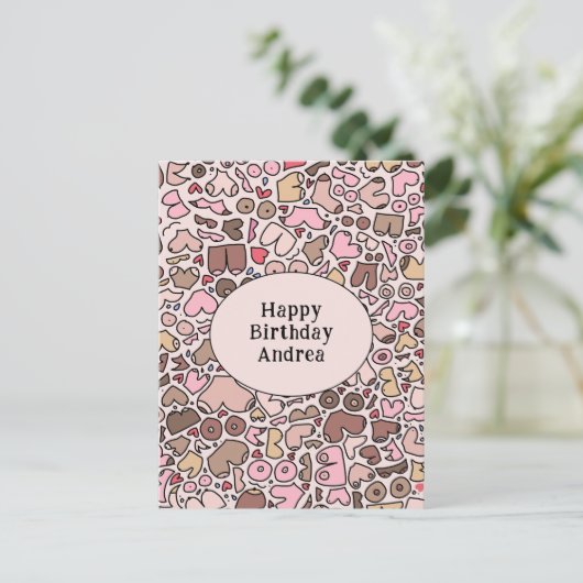 Naam humor neutraal borstpatroon briefkaart (Staand voorkant)