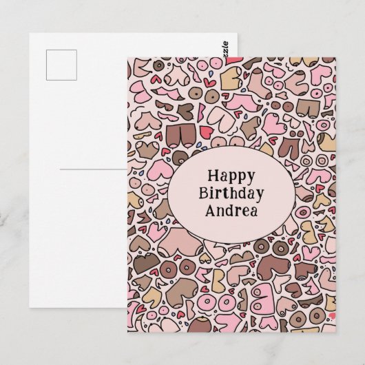 Naam humor neutraal borstpatroon briefkaart (Voorkant / Achterkant)