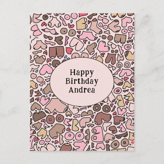 Naam humor neutraal borstpatroon briefkaart (Voorkant)