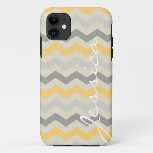 Naam id grijs geel chevron zigzag zag zag patroon Case-Mate iPhone case (Achterkant)