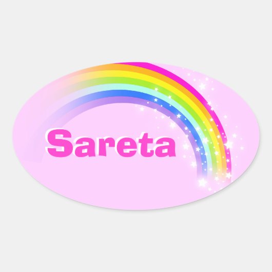 Naam ID Sareta roze regenboog stickers (Voorkant)