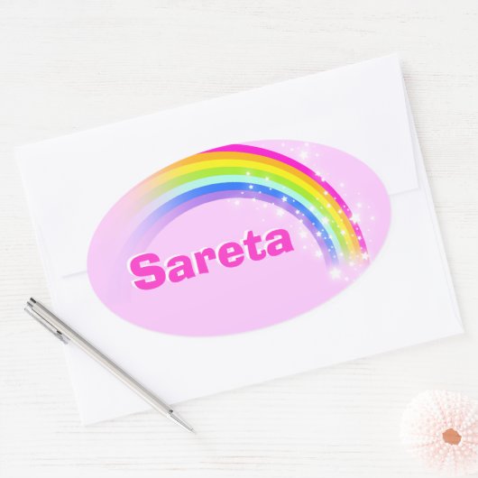 Naam ID Sareta roze regenboog stickers (Envelop)