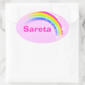 Naam ID Sareta roze regenboog stickers (Tas)