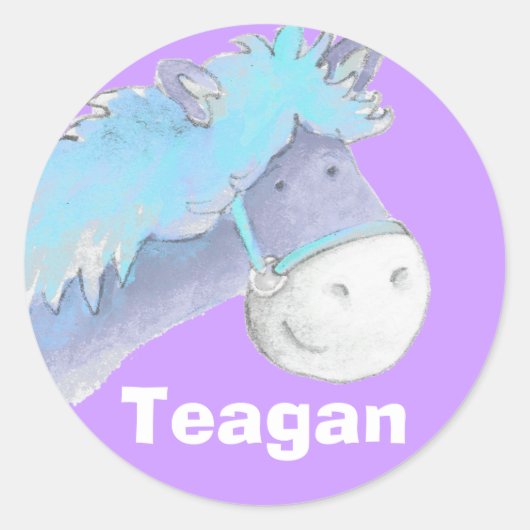 Naam ID "Teagen blue paarse horse stickers (Voorkant)