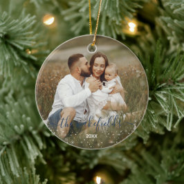 Naam in blauw Script Flares Stars kerstfoto Keramisch Ornament
