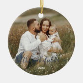 Naam in blauw Script Flares Stars kerstfoto Keramisch Ornament (Voorkant)