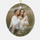 Naam in blauw Script Flares Stars kerstfoto Keramisch Ornament (Links)