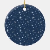 Naam in blauw Script Flares Stars kerstfoto Keramisch Ornament (Achterkant)