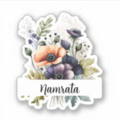 Naam in Bloom: Aangepaste Waterverf Bloemen Sticke Sticker (Voorkant)