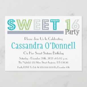 Naam in Lights Sweet 16 Party Invitations (Grey) Kaart