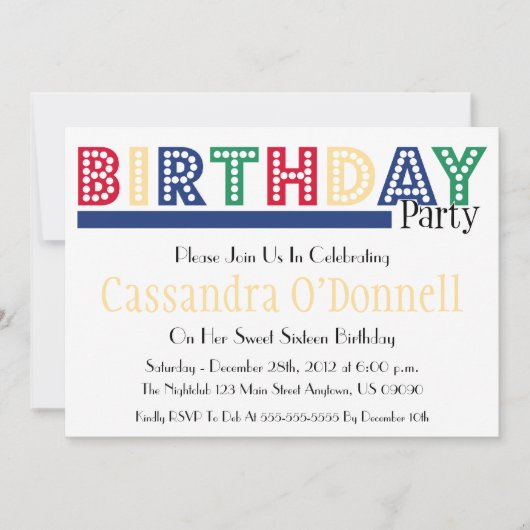 Naam in Liight Birthday Party Invitations (blauw) Kaart (Voorkant)