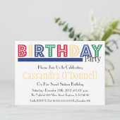 Naam in Liight Birthday Party Invitations (blauw) Kaart (Staand voorkant)