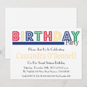 Naam in Liight Birthday Party Invitations (blauw) Kaart (Voorkant / Achterkant)