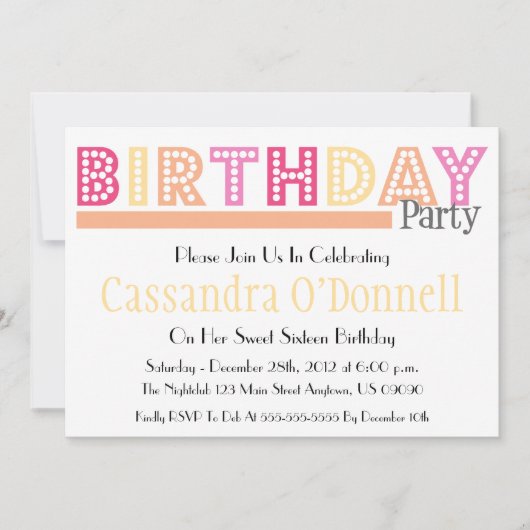Naam in Liight Birthday Party Invitations (Oranje) Kaart (Voorkant)