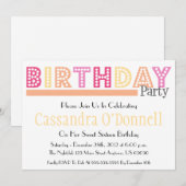 Naam in Liight Birthday Party Invitations (Oranje) Kaart (Voorkant / Achterkant)