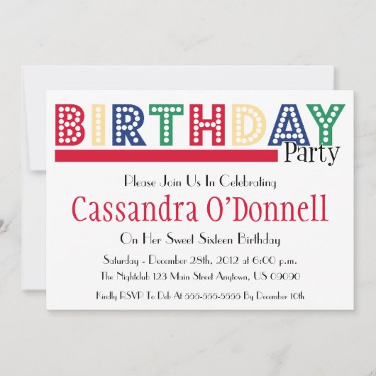 Naam in Liight Birthday Party Invitations (Red) Kaart (Voorkant)