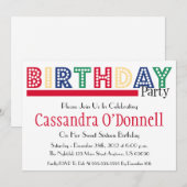 Naam in Liight Birthday Party Invitations (Red) Kaart (Voorkant / Achterkant)