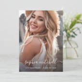 Naam in script | Blush roze foto-Afstuderen Aankondiging (Staand voorkant)