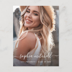 Naam in script   Blush roze foto-Afstuderen Uitnodiging Briefkaart