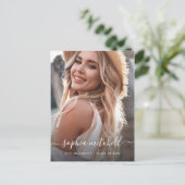 Naam in script | Blush roze foto-Afstuderen Uitnodiging Briefkaart (Staand voorkant)