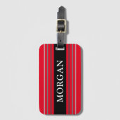 Naam in witte, zwarte en grijze strepen, rood bagagelabel (Voorkant (verticaal))