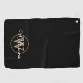 Naam in zwart en goud met op maat gemaakt monogram golfhanddoek (Horizontaal)