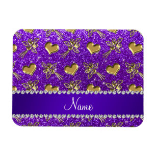 Naam indigo paarse glitter Gold rozen harten Magneet