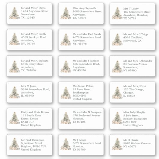 Naam individuele ontvanger Adres kerstboom Sticker (Voorkant)