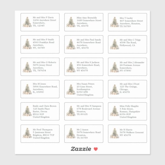 Naam individuele ontvanger Adres kerstboom Sticker (Vel)
