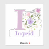 Naam Ingrid & Initiaal met Floral Design Sticker (Vel)