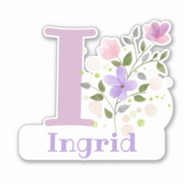 Naam Ingrid & Initiaal met Floral Design Sticker