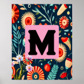Naam initiaal | Abstracte kleurrijke bloemen & bla Poster (Voorkant)