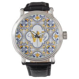 💙 💛 Naam + initiaal Azulejos Horloge
