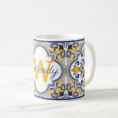💙💛 Naam + initiaal Azulejos  Koffiemok (Voorkant rechts)