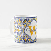 💙💛 Naam + initiaal Azulejos  Koffiemok (Voorkant links)