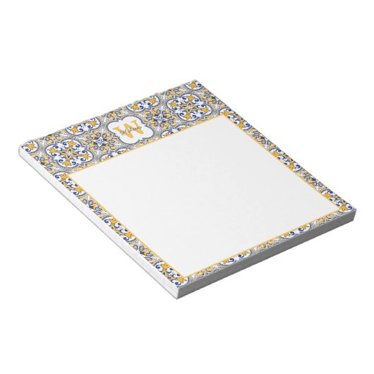 💙 💛 Naam + initiaal Azulejos Notitieblok (Schuin)