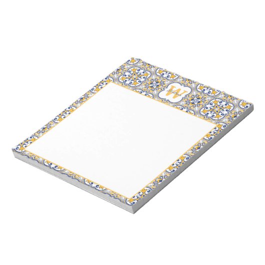 💙 💛 Naam + initiaal Azulejos Notitieblok (Linkerzijde)