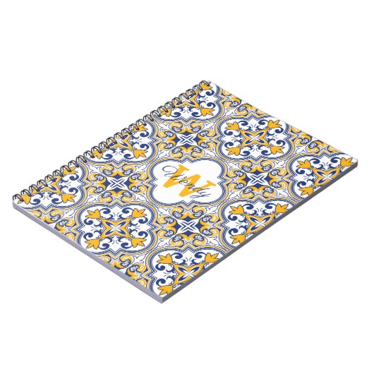 💙 💛 Naam + initiaal Azulejos Notitieboek (Linkerzijde)