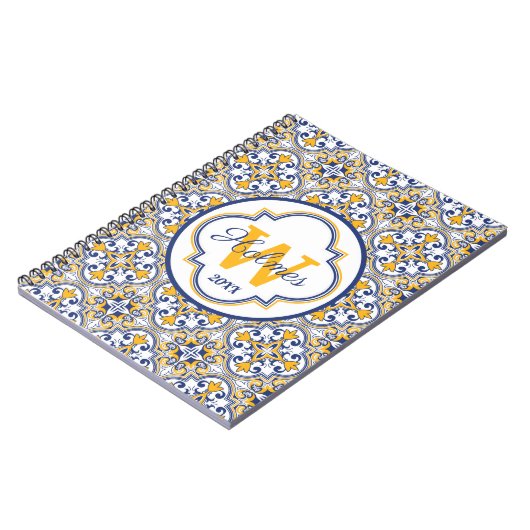 💙 💛 Naam + initiaal Azulejos Notitieboek (Linkerzijde)