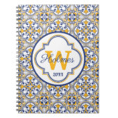 💙 💛 Naam + initiaal Azulejos Notitieboek (Voorkant)
