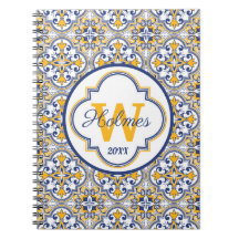 💙 💛 Naam + initiaal Azulejos Notitieboek