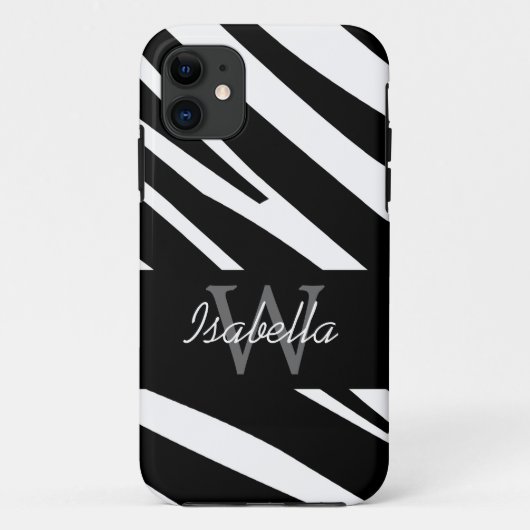 NAAM INITIAAL BLACK ZEBRA STRIPES Case-Mate iPhone CASE (Achterkant)