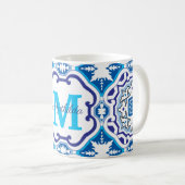 💙 Naam + Initiaal blauw Azulejos 004   Koffiemok (Voorkant rechts)