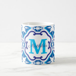 💙 Naam + Initiaal blauw Azulejos 004 Koffiemok