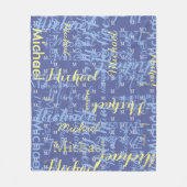 Naam + Initiaal blauw jongenspatroon Fleece Deken (Voorkant)