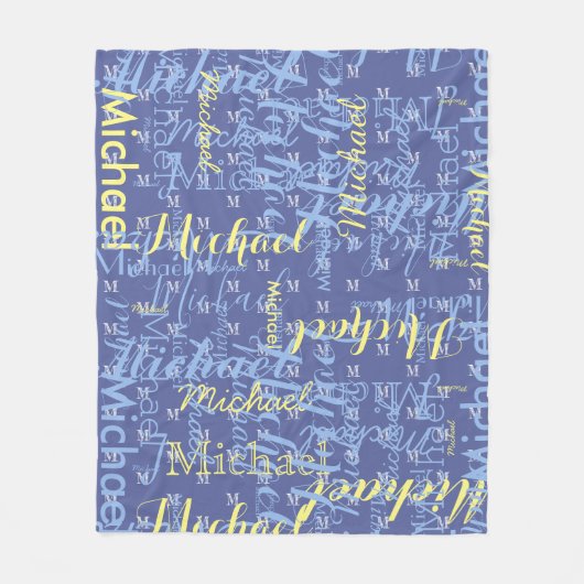 Naam + Initiaal blauw jongenspatroon Fleece Deken (Voorkant)