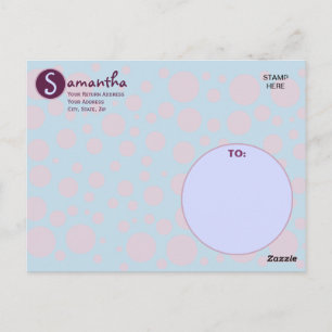 Naam Initiaal Blauwe Paarse Polka Dots Moons Circl Briefkaart