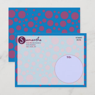 Naam Initiaal Blauwe Paarse Polka Dots Moons Circl Briefkaart